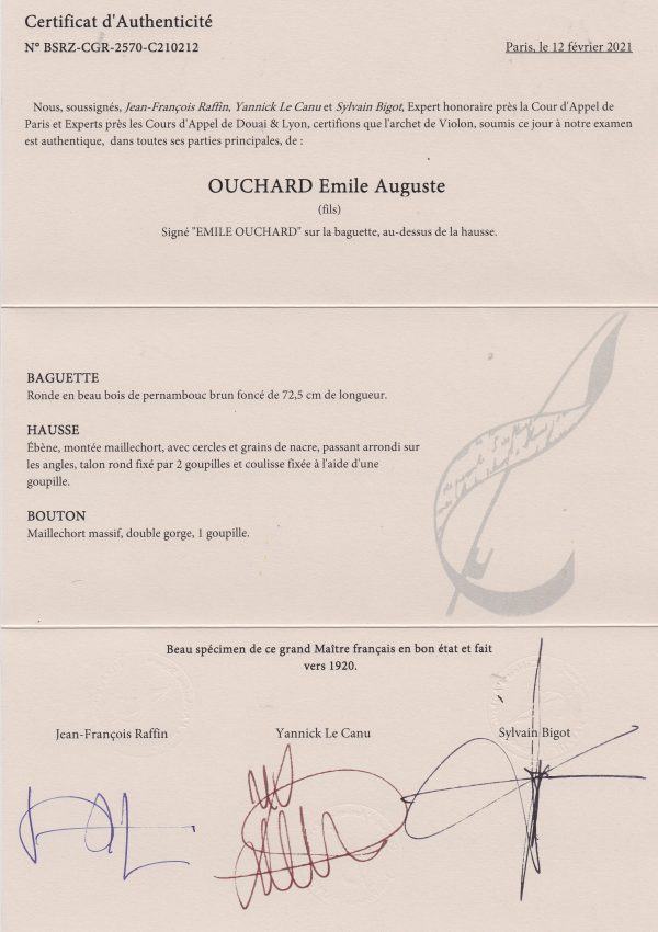 Violinbogen: Émile Auguste Ouchard (fils), Mirecourt um 1920 – Bild 3