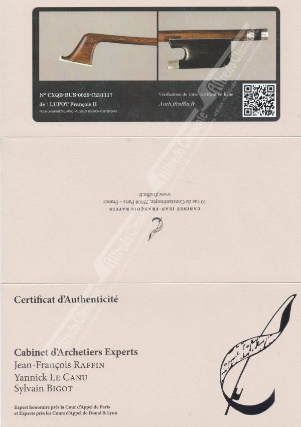 Cellobogen Lupot, Zertifikat